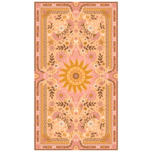 Load image into Gallery viewer, Beach towel that is sand free, lightweight, absorbent, fast drying and made from 85% recycled plastic bottles in peach pink and white sun and floral print
