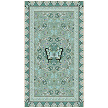Load image into Gallery viewer, Beach towel that is sand free, lightweight, absorbent, fast drying and made from 85% recycled plastic bottles in butterfly paisley teal print
