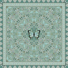 Load image into Gallery viewer, Beach mat that is sand free, lightweight, absorbent, fast drying and made from 85% recycled plastic bottles in teal butterfly paisley print
