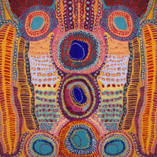 Load image into Gallery viewer, Beach mat that is sand free, lightweight, absorbent, fast drying and made from 85% recycled plastic bottles in Indigenous Australian colourful print
