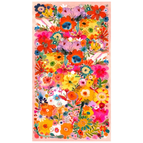 Beach towel that is sand free, lightweight, absorbent, fast drying and made from 85% recycled plastic bottles in Indigenous colourful floral print