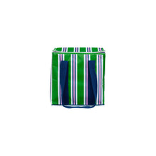 Load image into Gallery viewer, Large cooler bag with high quality insulation and zips in a green white pink and blue striped print
