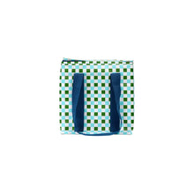 Load image into Gallery viewer, Large cooler bag with high quality insulation and zips in a blue white and green checkers print
