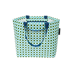 Beach or pool bag made from recycled plastic materials which are strong and light with internals valuables pocket in bright and colourful print