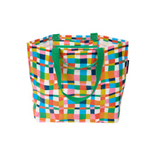 Load image into Gallery viewer, Beach or pool bag made from recycled plastic materials which are strong and light with internals valuables pocket in bright and colourful print
