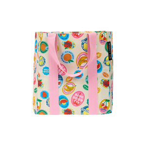 Strong and lightweight reusable shopping bag made from recycled materials in fun and bright prints