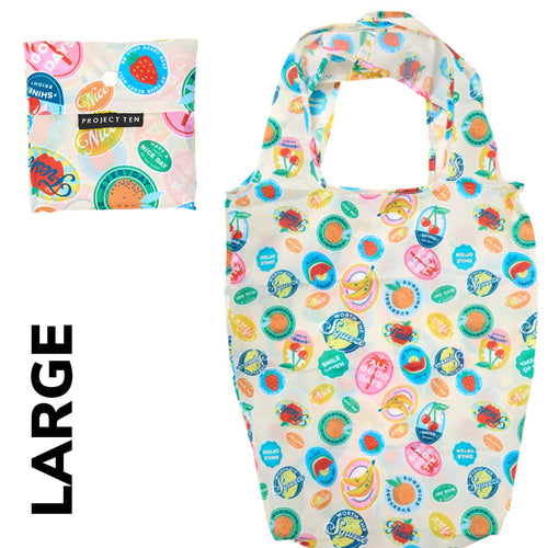 Large reusable foldable shopping bag in fun and colourful print