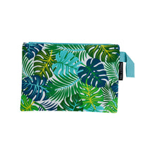 Load image into Gallery viewer, Large zip pouch made from recycled plastic materials in a palms print
