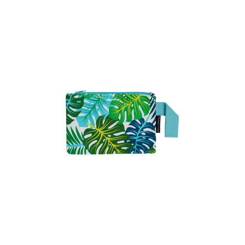 Mini zip pouch made from strong and light recycled materials with handy wrist strap in fun and bright colours and patterns