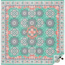 Load image into Gallery viewer, Beach mat that is sand free, lightweight, absorbent, fast drying and made from 85% recycled plastic bottles in Moroccan mint print
