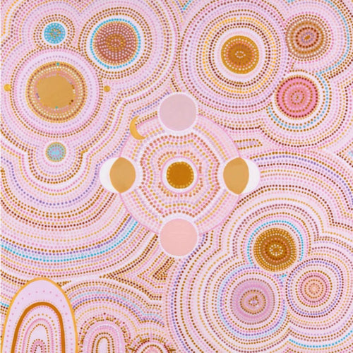 Beach mat that is sand free, lightweight, absorbent, fast drying and made from 85% recycled plastic bottles in the most BEAUTIFUL Seven Sister contemporary Indigenous art print by Natalia Jade
