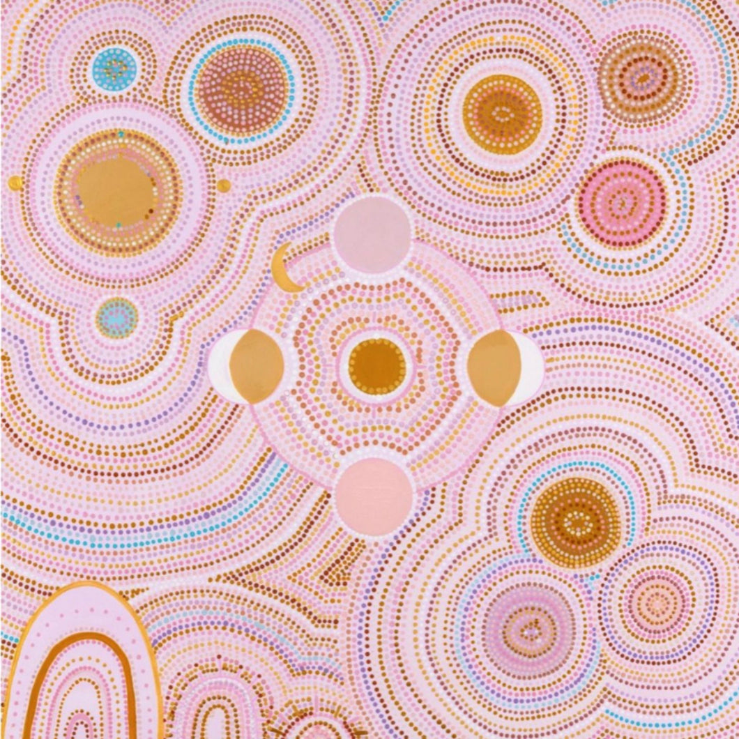 Beach mat that is sand free, lightweight, absorbent, fast drying and made from 85% recycled plastic bottles in the most BEAUTIFUL Seven Sister contemporary Indigenous art print by Natalia Jade