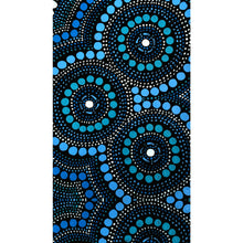 Load image into Gallery viewer, Beach towel that is sand free, lightweight, absorbent, fast drying and made from 85% recycled plastic bottles in blue, black and white Aussie Dreamtime print
