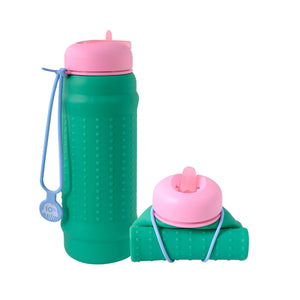 Collapsible water bottle in bright colours made from premium food grade silicone called a Rolla Bottle – leak proof and easy to clean - green